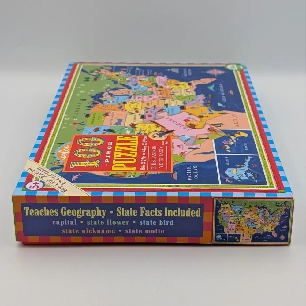 eeBoo USA Map Jigsaw Puzzle 100 Piece This Land is Your Land Kids Geography Toy